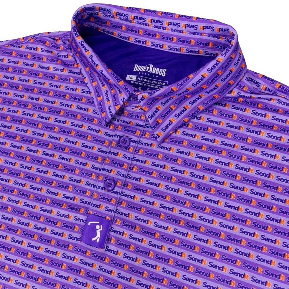 Bogey Bros Golf Polo Shirt Send It Mens XL Purple Polyester Performance Stretch